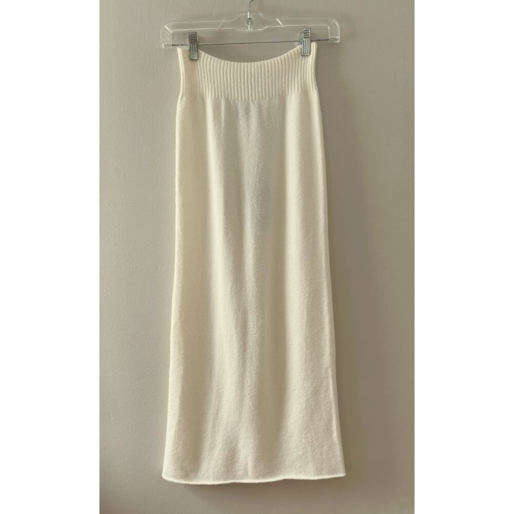Milio Milano‎ Black Sz XS - S Cream Italian Ribbed Waist Knit Midi Skirt Stretch